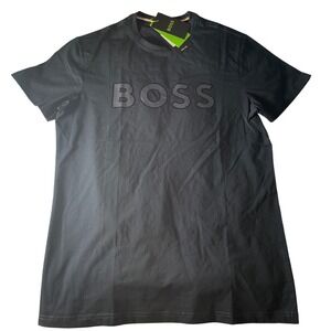 BOSS Men Black Short‎ Sleeve Active T Shirt Athleisure Stretch Logo Size XL NWT